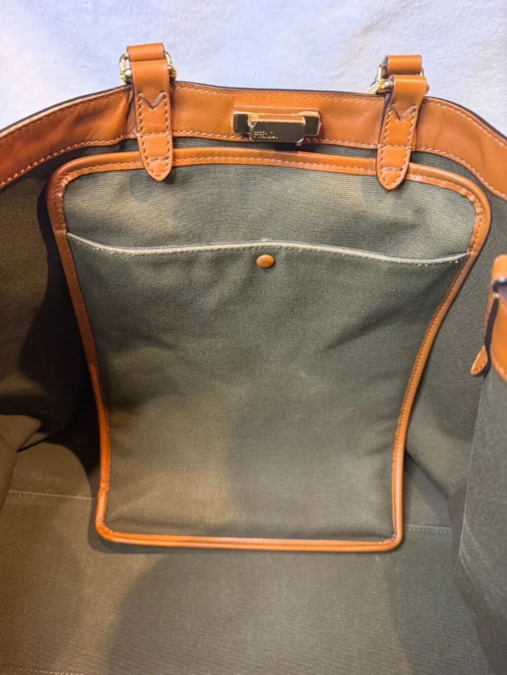 Fendi Peekaboo X-Tote Large Olive Canvas Tan Leather Trim Gold HW